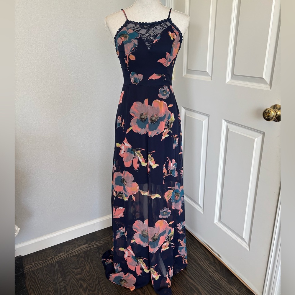Floral Maxi Dress with Lace Detail